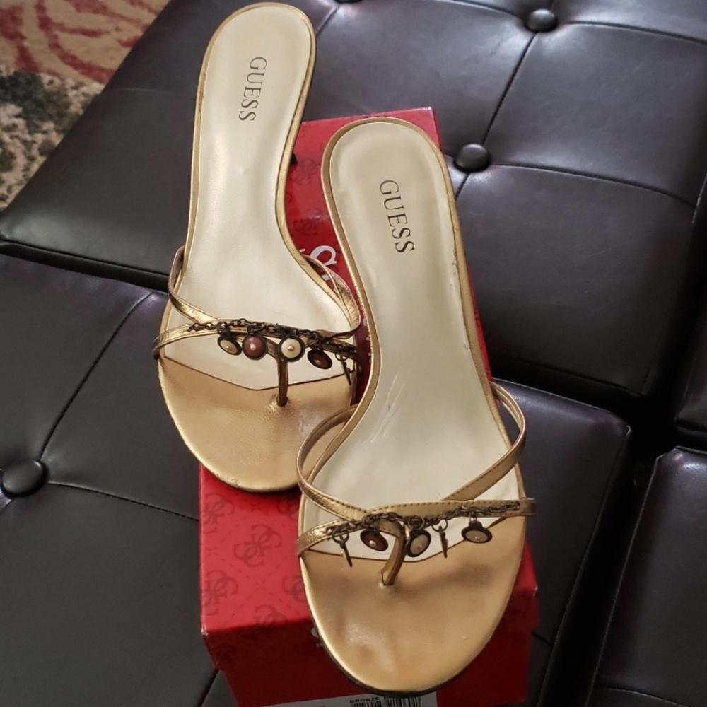 Guess bronze leather slip on sandals size 7.5